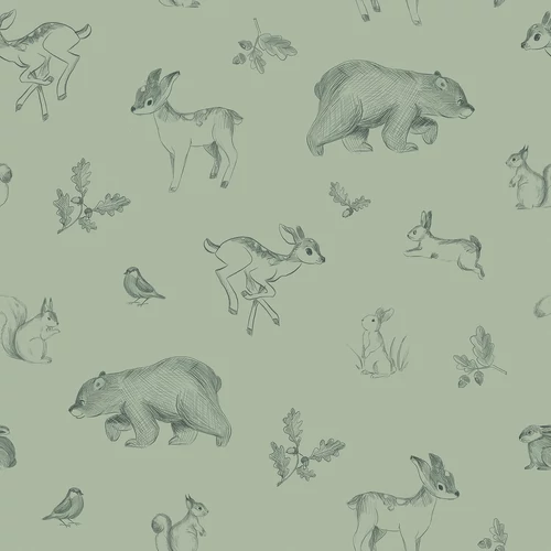erdei állatok, világos zöld - tapéta erdei állatok, világos zöld - tapéta