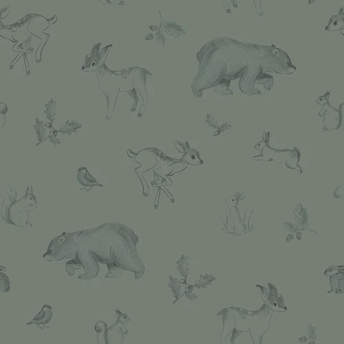 erdei állatok, sötét zöld - tapéta erdei állatok, sötét zöld - tapéta