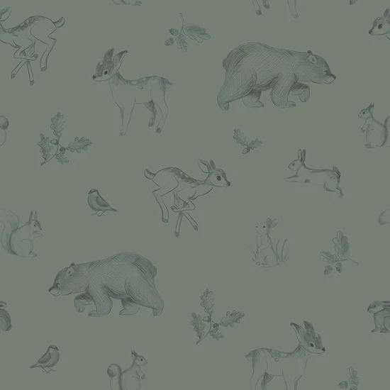 erdei állatok, sötét zöld - tapéta